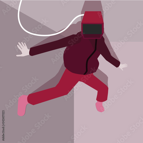 Concept businessman avatar of CCTV camera. Camera that illuminates the corner of the room.