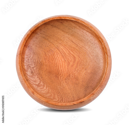 Empty wooden bowl isolated on white background