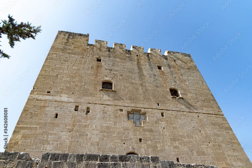 Tower with small windows of the castle of Kolossi (Cyprus)
