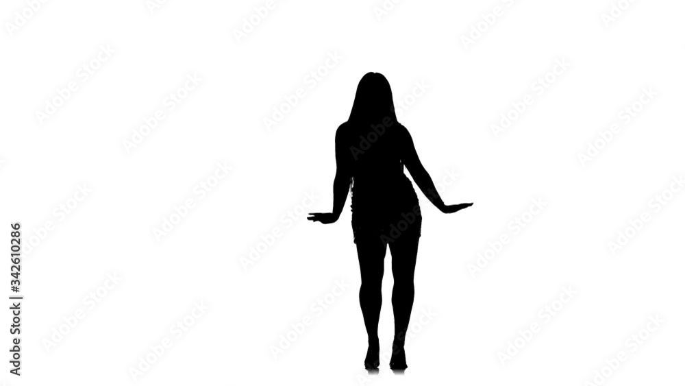 black silhouette on a white background young beautiful woman with long hair and a beautiful figure dances belly dance, oriental dance, exotic dance, slow motion black silhouette on a white background young beautiful woman with long hair and a beautiful figure dances belly dance, oriental dance, exotic dance, slow motion