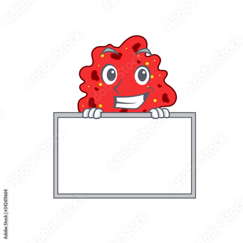 Smiling streptococcus pneumoniae cartoon design style has a board