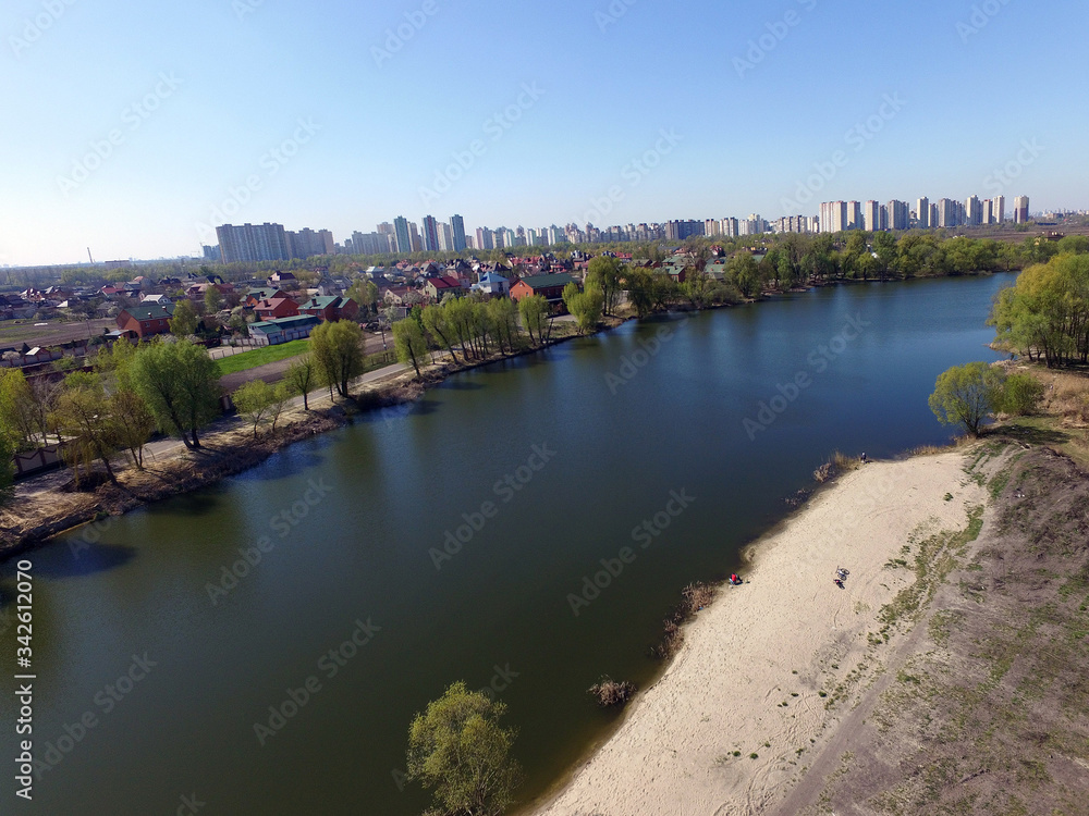 Obraz premium Aerial view of the saburb landscape (drone image). Near Kiev