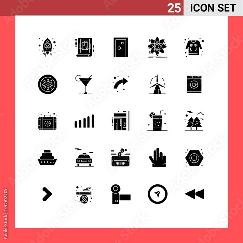 Universal Icon Symbols Group of 25 Modern Solid Glyphs of nuclear, chemistry, aperture, science, filled photo