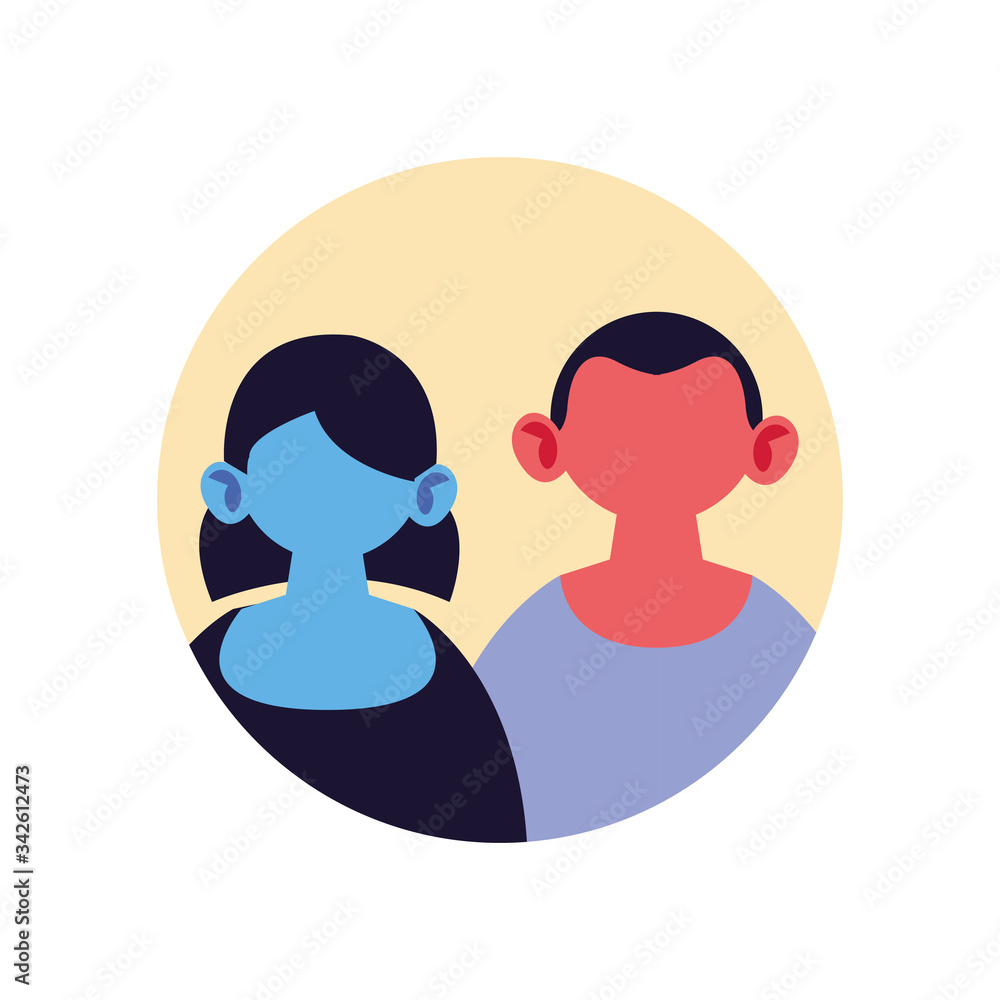 portrait of couple faceless in circular frame portrait of couple faceless in circular frame