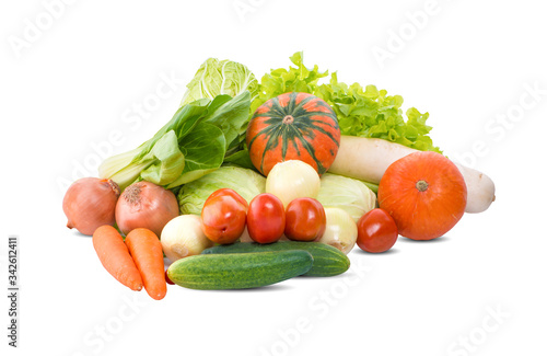 Panoramic collection fresh fruits and vegetables for skinali isolated on white background