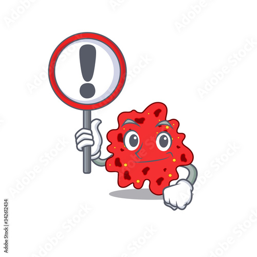 An icon of streptococcus pneumoniae cartoon design style with a sign board