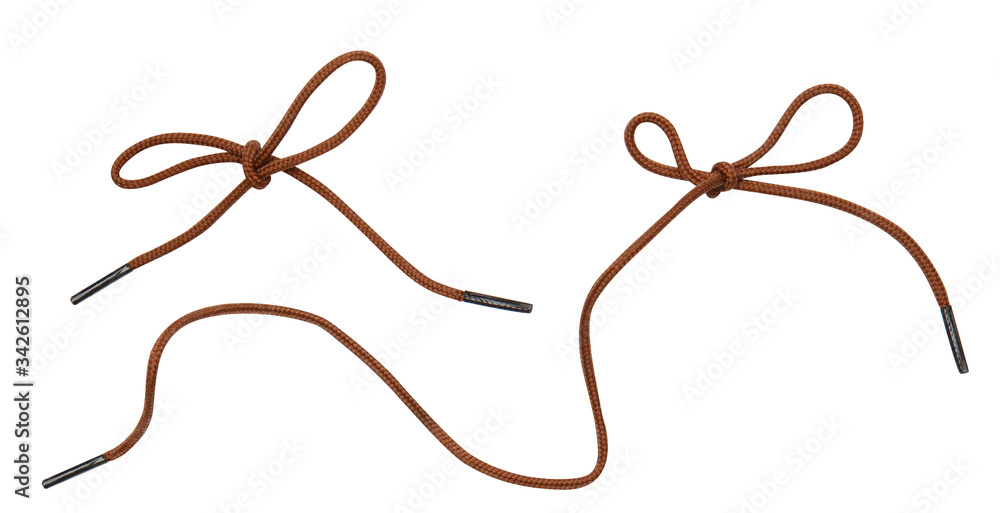 Brown lace curl isolated on white background. Brown twine bow and curl isolated on white background Brown lace curl isolated on white background. Brown twine bow and curl isolated on white background