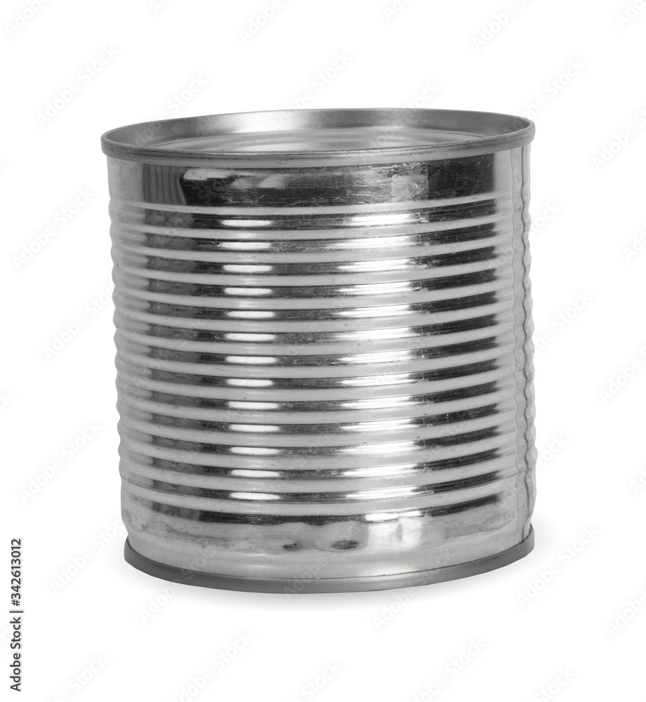 One small tin can isolated on white background One small tin can isolated on white background