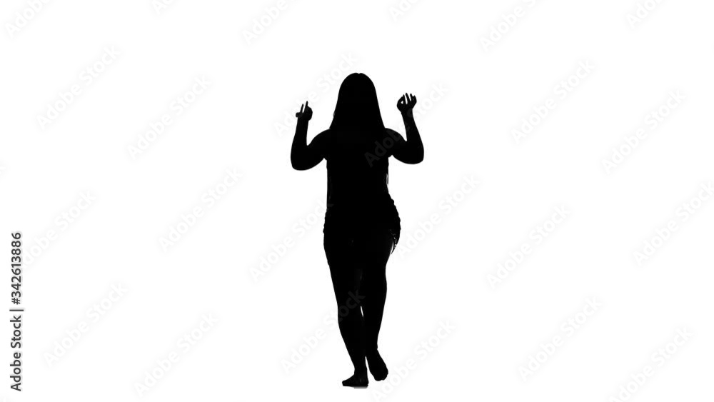 black silhouette on a white background, young beautiful woman with long hair and beautiful plump body dancing belly dance, oriental dance, exotic dance, isolated black silhouette on a white background, young beautiful woman with long hair and beautiful plump body dancing belly dance, oriental dance, exotic dance, isolated