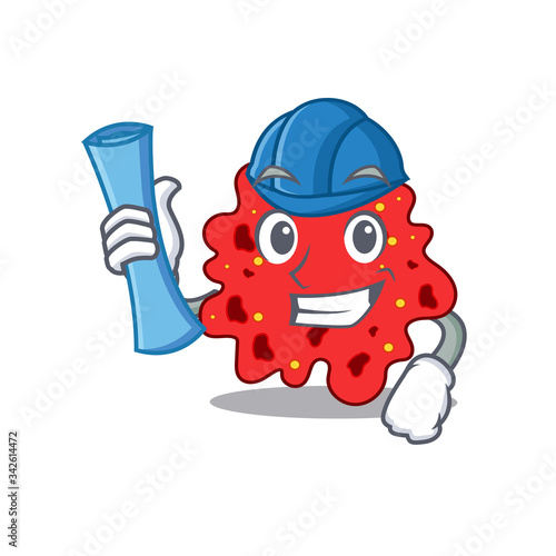 Cartoon character of streptococcus pneumoniae brainy Architect with blue prints and blue helmet