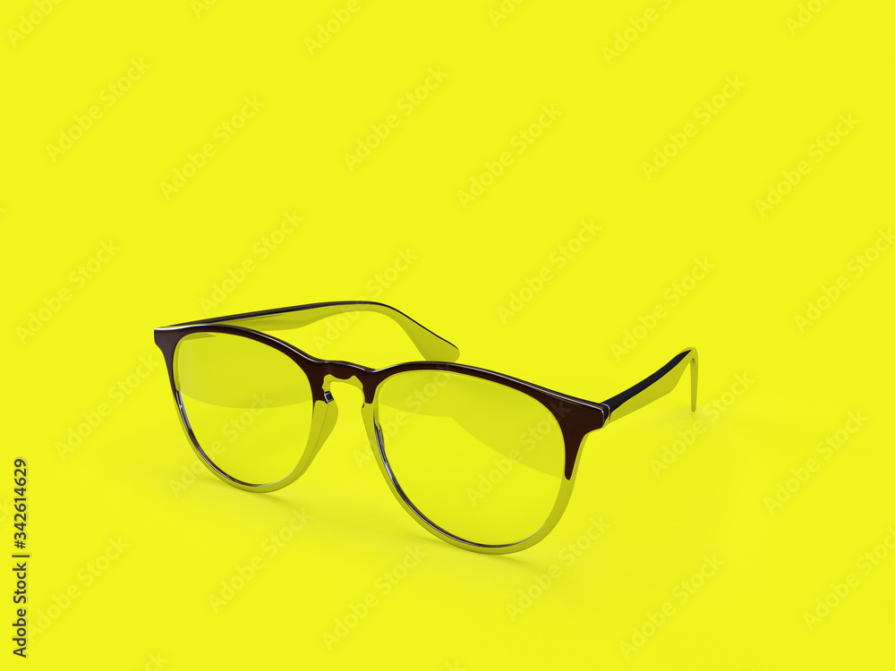 glasses on yellow background