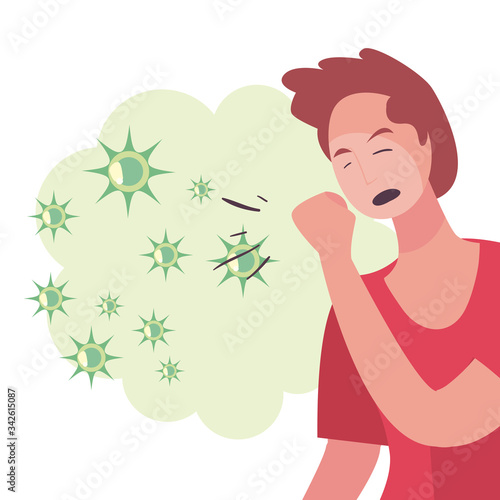 Man coughing and coronavirus bacterium vector design