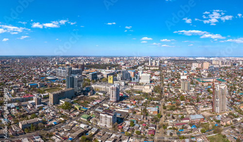 aerial drone view - old historic center of Krasnodar  South of Russia  on a sunny April day