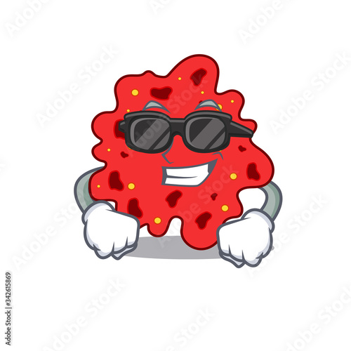 Cool streptococcus pneumoniae cartoon character wearing expensive black glasses