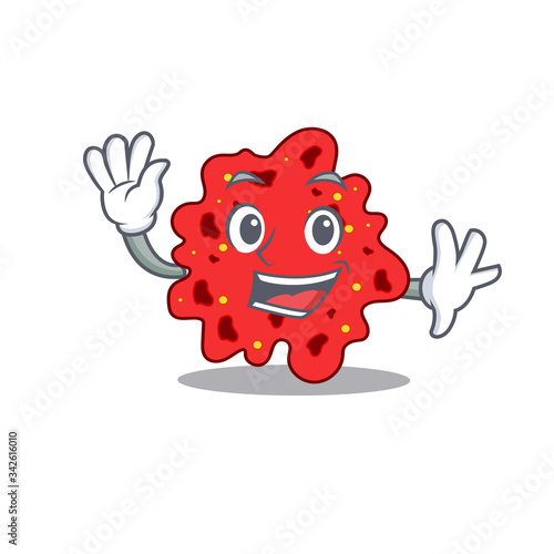 A charismatic streptococcus pneumoniae mascot design style smiling and waving hand