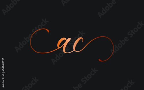 ac or ca and a, c Lowercase Cursive Letter Initial Logo Design, Vector Template