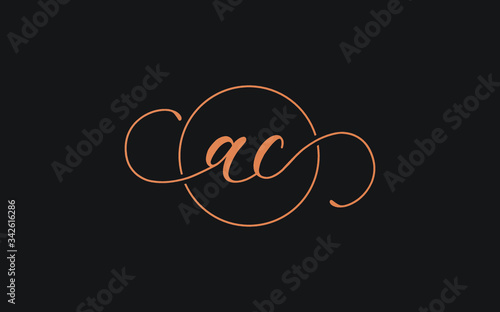ac or ca and a, c Lowercase Cursive Letter Initial Logo Design, Vector Template