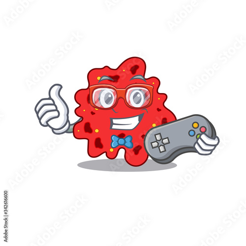 Mascot design concept of streptococcus pneumoniae gamer using controller