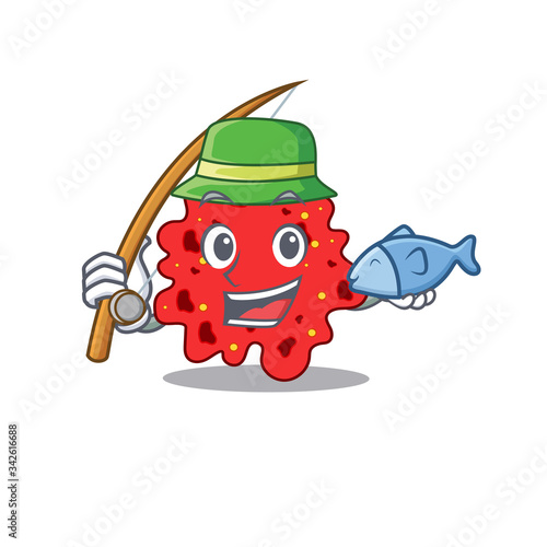 Cartoon design concept of streptococcus pneumoniae while fishing