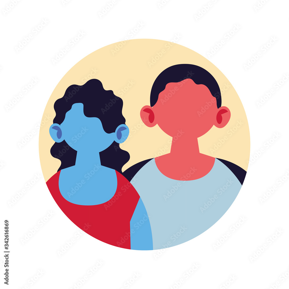 portrait of couple faceless in circular frame portrait of couple faceless in circular frame