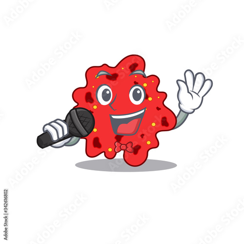Talented singer of streptococcus pneumoniae cartoon character holding a microphone