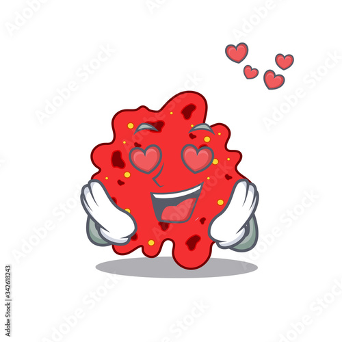 Cute streptococcus pneumoniae cartoon character has a falling in love face