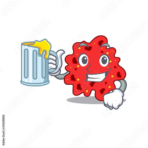 A cartoon concept of streptococcus pneumoniae rise up a glass of beer