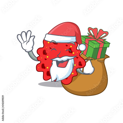 Cartoon design of streptococcus pneumoniae Santa with Christmas gift