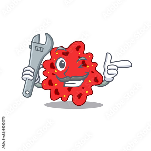 A picture of streptococcus pneumoniae mechanic mascot design concept