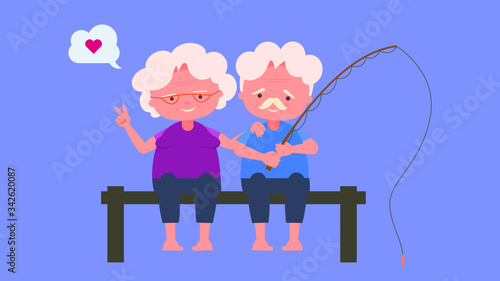 Happy old people Fishing activities,Elderly lovers, good mood and physical health,Elderly lovers,Spend time together happily good mood and physical health