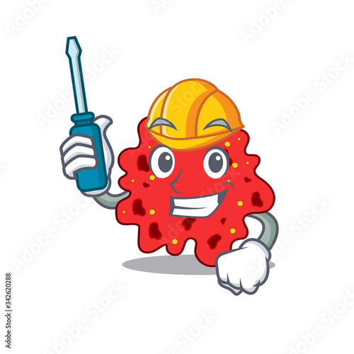 cartoon character of streptococcus pneumoniae worked as an automotive