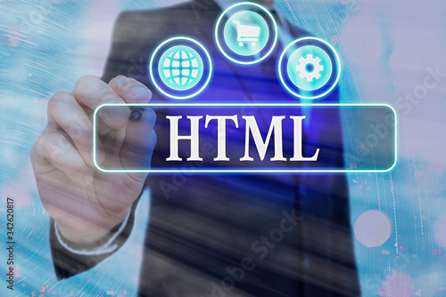 Writing note showing Html. Business concept for the lingua franca for publishing hypertext on the World Wide Web