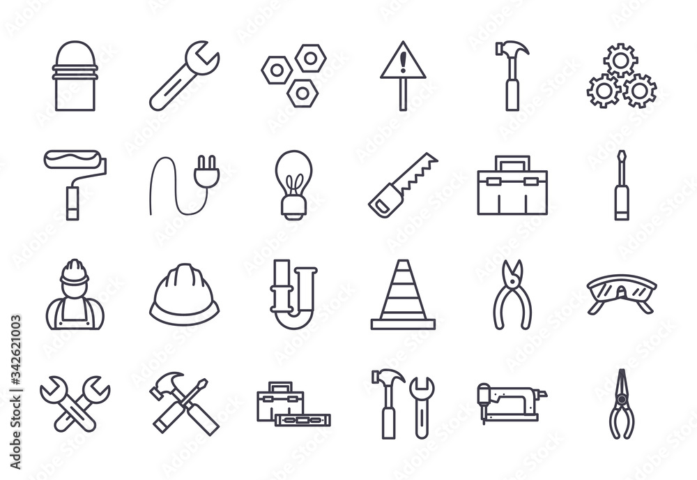 Construction line style icon set vector design Construction line style icon set vector design