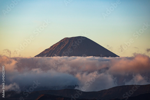 Scenery view of Mount Semeru volcano at dawn. Semeru, the highest volcano on Java, and one of its most active volcano in Indonesia.