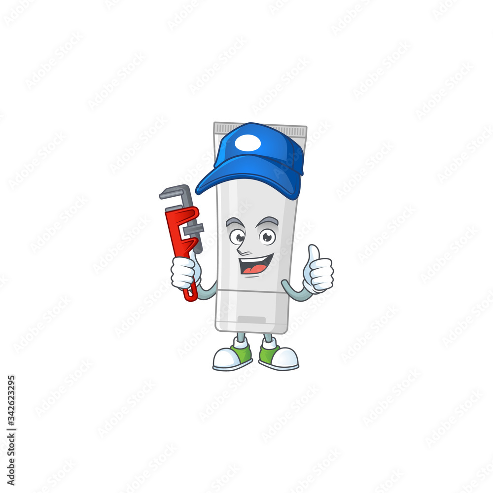 Mascot design concept of white plastic tube work as smart Plumber Mascot design concept of white plastic tube work as smart Plumber