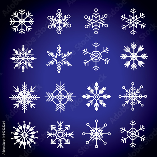 Snowflakes big set icons. Flake crystal silhouette collection