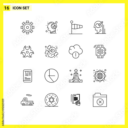 Editable Vector Line Pack of 16 Simple Outlines of education, idea, blow, user, mind photo