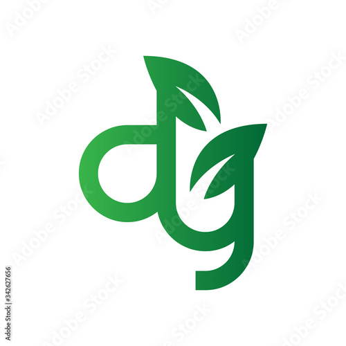 Creative initial green letter dy with leaf logo. Vector design template elements for corporate identitiy, business company, eco application, posters, or card. Abstract leaves isolated on white.