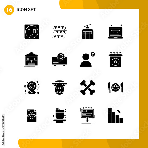 16 Universal Solid Glyphs Set for Web and Mobile Applications bank, savings, vacation, safe, profile