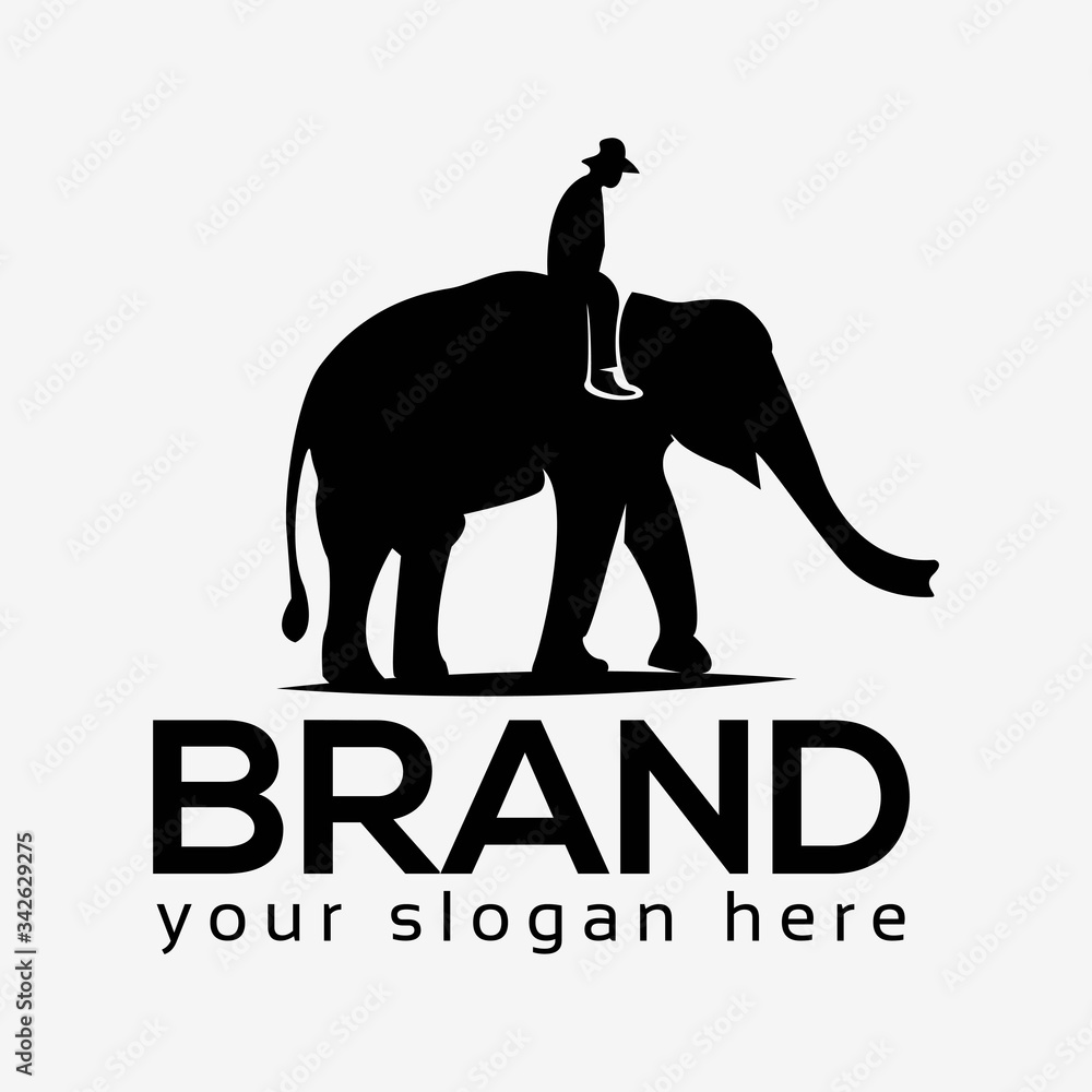 People rides on elephant, elephant logo.  Flat design. Vector Illustration on white background	
