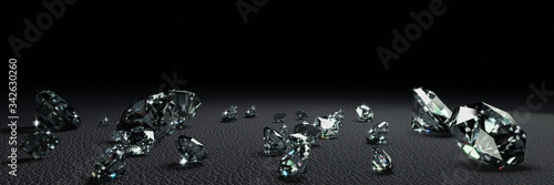 3D Rendering many size diamonds on dark gray  surface © Superrider