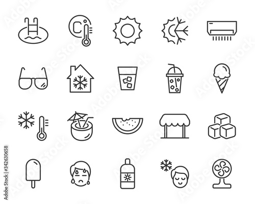 set of summer icons, hot, ice cream, sun, drinks