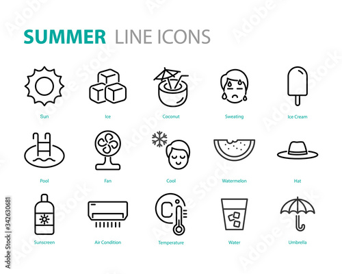 set of summer icons  hot  ice cream  sun  drinks