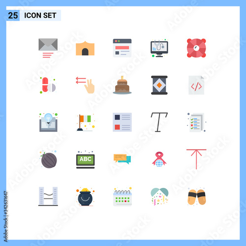 Group of 25 Flat Colors Signs and Symbols for rescue, beach, business, virus, bug photo