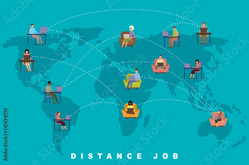 Distance job concept. Online business. Freelance. People