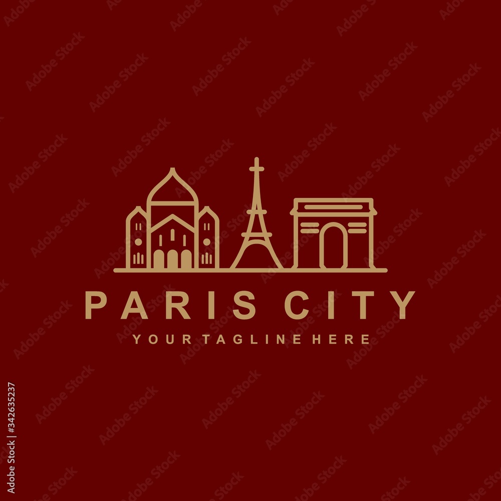 Naklejka premium Paris outline logo design template