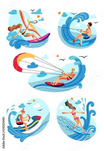 Water sport and active extreme recreation set