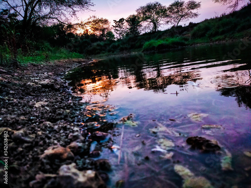 sunset over the river