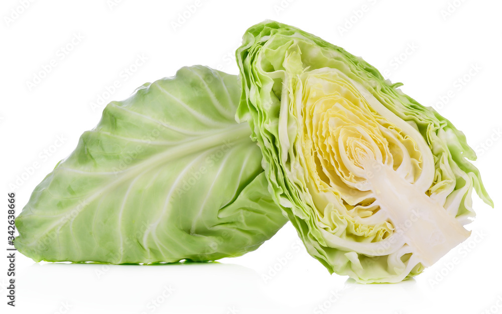 Obraz premium Green cabbage healthy fresh vegetable from nature isolated on a white background.
