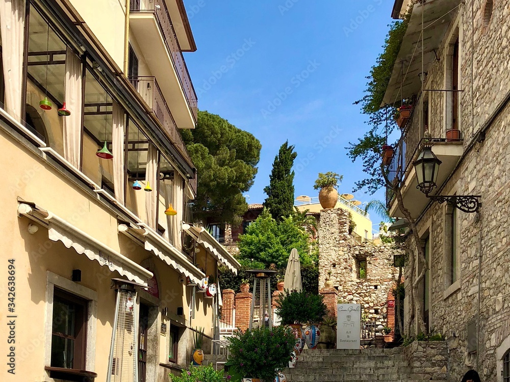 View of the antique street. Taormina. Sicily, Italy